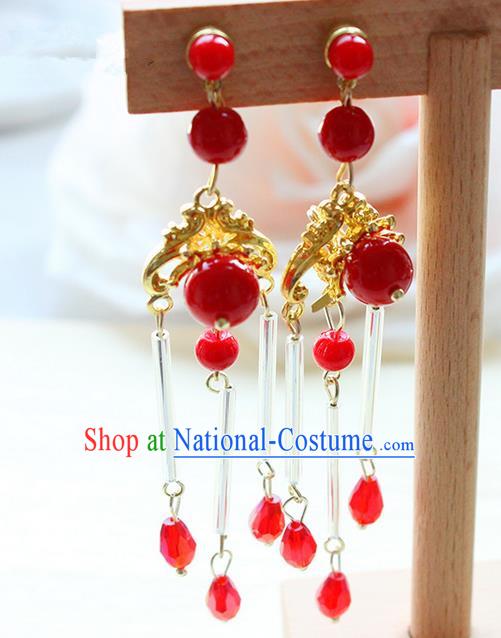 Top Grade Handmade Wedding Bride Accessories Earrings, Traditional Princess Wedding Red Eardrop for Women