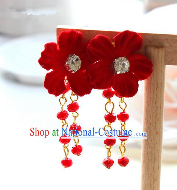 Top Grade Handmade Wedding Bride Accessories Earrings, Traditional Princess Wedding Red Flower Eardrop for Women