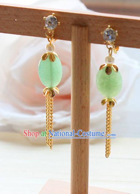 Top Grade Handmade Wedding Bride Accessories Earrings, Traditional Princess Wedding Long Tassel Jade Eardrop for Women