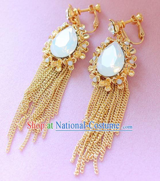 Top Grade Handmade Wedding Bride Accessories Opal Earrings, Traditional Princess Wedding Long Tassel Eardrop for Women