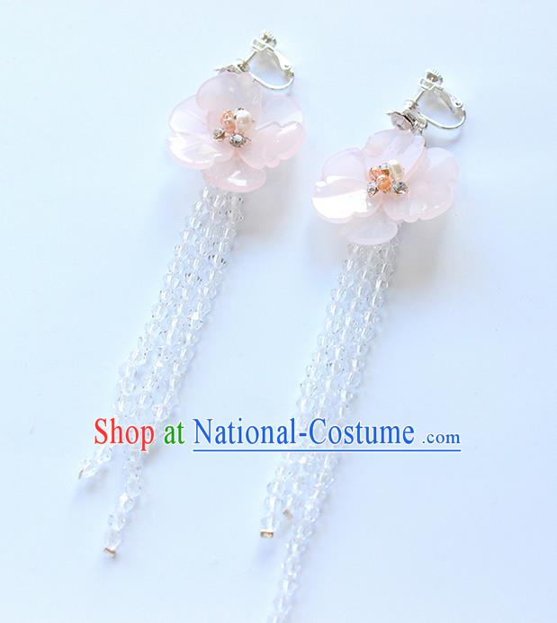 Top Grade Handmade Wedding Bride Accessories Pink Flower Earrings, Traditional Princess Wedding Long Tassel Eardrop for Women