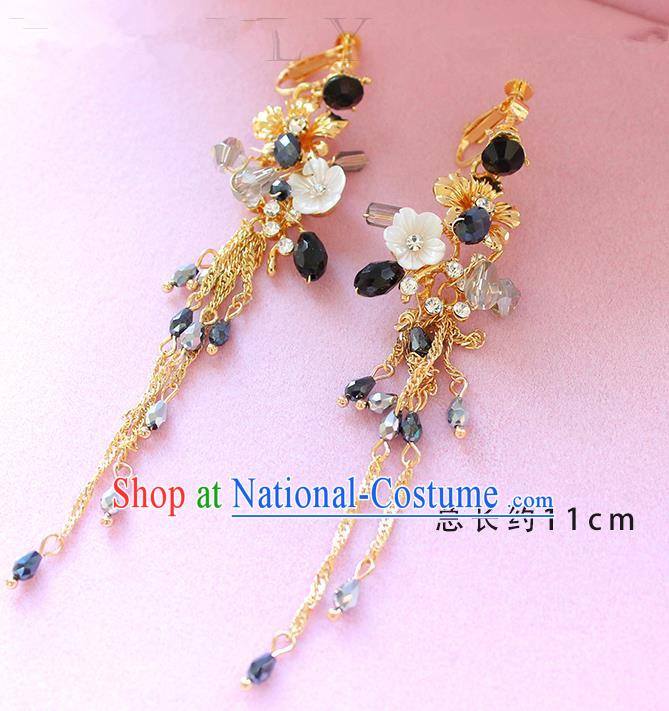 Top Grade Handmade Wedding Bride Accessories Flower Earrings, Traditional Princess Wedding Long Tassel Eardrop for Women