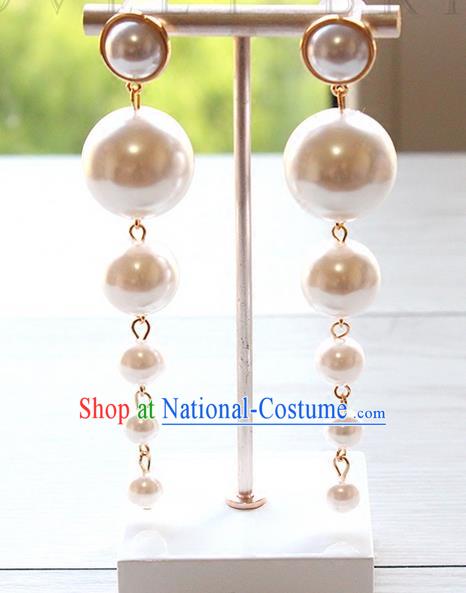 Top Grade Handmade Wedding Bride Accessories Earrings, Traditional Princess Wedding Long Tassel Pearl Eardrop for Women