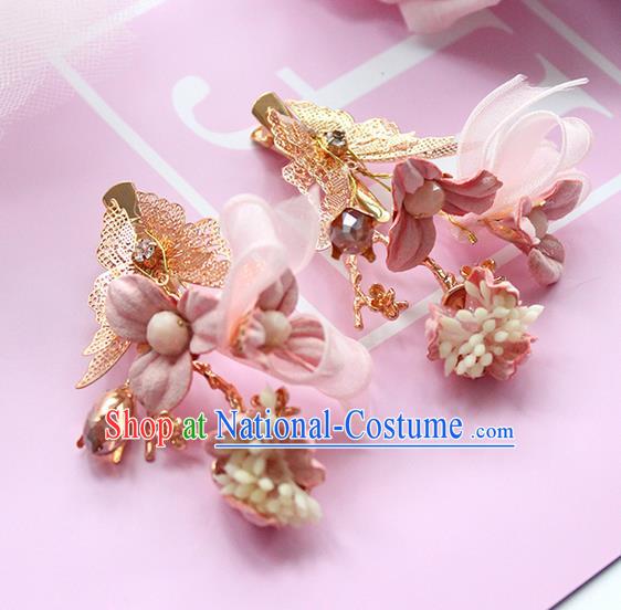 Top Grade Handmade Wedding Bride Hair Accessories Pink Flower Headwear, Traditional Princess Baroque Hair Clips for Women