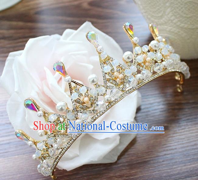 Top Grade Handmade Wedding Bride Hair Accessories Luxury Queen Pearl Crown, Traditional Baroque Princess Crystal Royal Crown Wedding Headpiece for Women