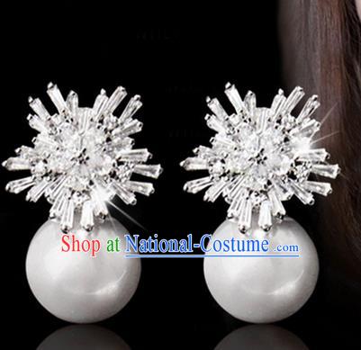 Top Grade Handmade Wedding Bride Accessories Pearl Earrings, Traditional Princess Wedding Crystal Eardrop for Women