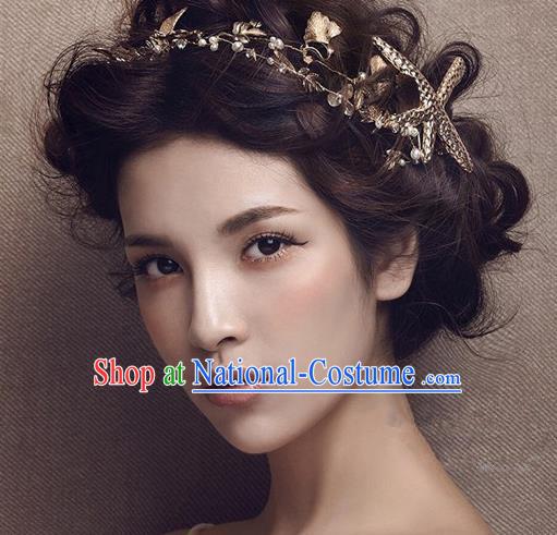 Top Grade Handmade Wedding Bride Hair Accessories Starfish Hair Clasp, Traditional Princess Baroque Hair Band for Women