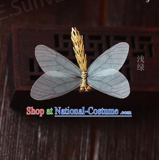 Top Grade Handmade Wedding Bride Hair Accessories Barrette, Traditional Princess Baroque Light Green Dragonfly Hair Claw Wedding Headpiece for Women