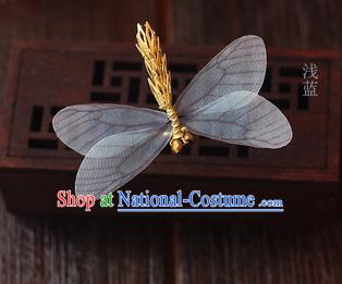 Top Grade Handmade Wedding Bride Hair Accessories Barrette, Traditional Princess Baroque Light Blue Dragonfly Hair Claw Wedding Headpiece for Women