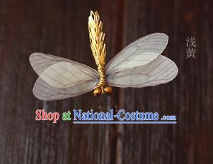 Top Grade Handmade Wedding Bride Hair Accessories Barrette, Traditional Princess Baroque Light Yellow Dragonfly Hair Claw Wedding Headpiece for Women