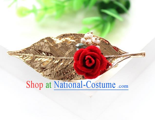 Top Grade Handmade Wedding Bride Hair Accessories Headwear, Traditional Princess Baroque Leaf Hair Claw Wedding Headpiece for Women