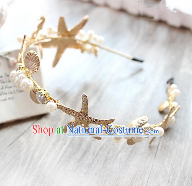 Top Grade Handmade Wedding Bride Hair Accessories Shell Starfish Headwear, Traditional Princess Baroque Hair Clasp Headpiece for Women