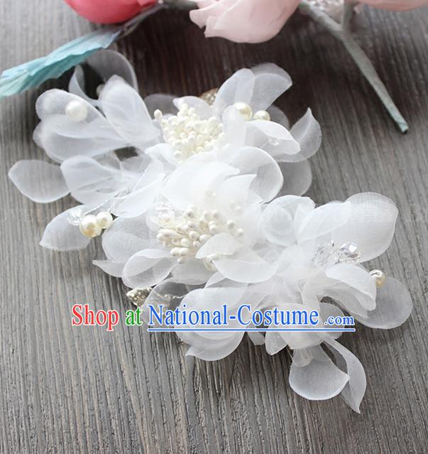 Top Grade Handmade Wedding Bride Hair Accessories Headwear, Traditional Princess Baroque White Flowers Hair Claw Wedding Headpiece for Women