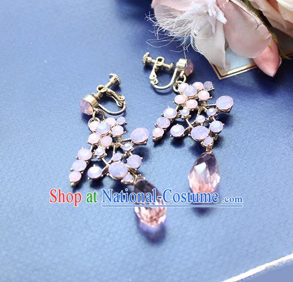 Top Grade Handmade Wedding Bride Accessories Pink Crystal Earrings, Traditional Princess Baroque Wedding Eardrop for Women