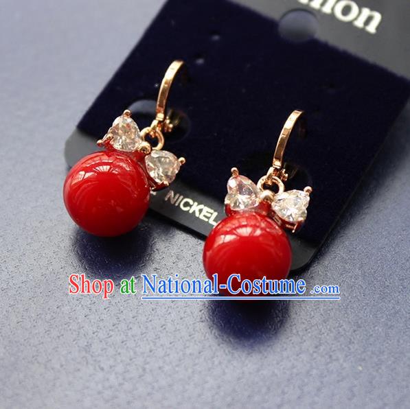 Top Grade Handmade Wedding Bride Accessories Red Earrings, Traditional Princess Baroque Ziron Wedding Eardrop for Women