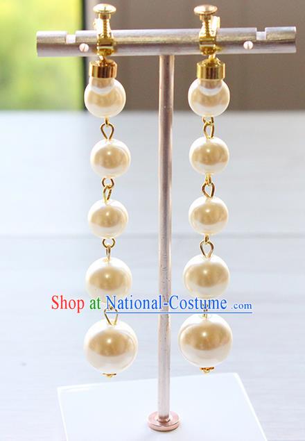 Top Grade Handmade Wedding Bride Accessories Long Earrings, Traditional Princess Baroque Pearl Wedding Eardrop for Women