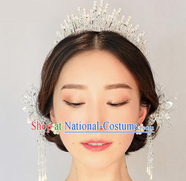 Top Grade Handmade Wedding Bride Hair Accessories Crystal Headwear, Traditional Princess Baroque Pearl Royal Crown Wedding Headpiece for Women