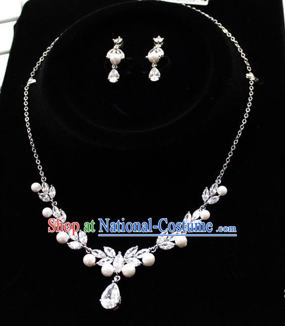 Top Grade Handmade Wedding Bride Accessories Necklace and Earrings, Traditional Princess Crystal Zircon Wedding Eardrop for Women