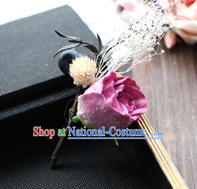 Top Grade Handmade Wedding Bride Hair Accessories Flower Hairpin, Traditional Princess Brooch Wedding Pink Rose for Women