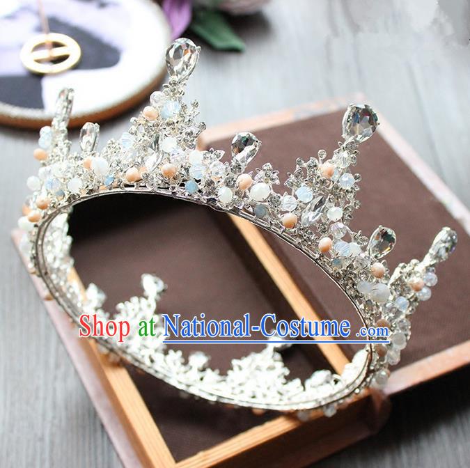 Top Grade Handmade Wedding Bride Hair Accessories Headwear, Traditional Baroque Queen Crystal Beads Royal Crown Wedding Headpiece for Women