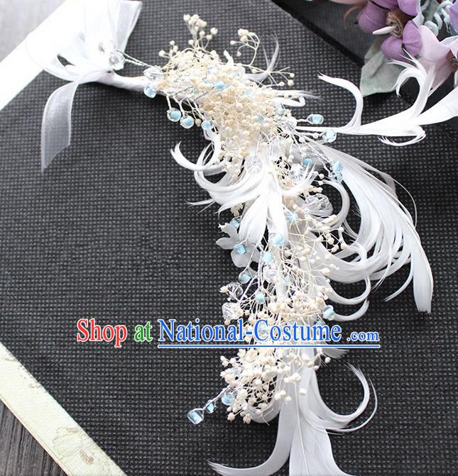 Top Grade Handmade Wedding Bride Hair Accessories Hair Stick, Traditional Baroque Queen Feather Hairpins Wedding Headpiece for Women