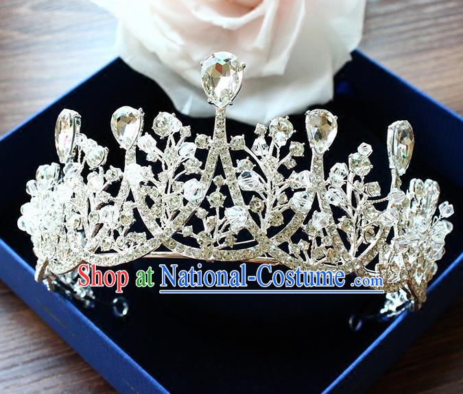 Top Grade Handmade Wedding Bride Hair Accessories Crown, Traditional Baroque Queen Zircon Crystal Royal Crown Wedding Headpiece for Women