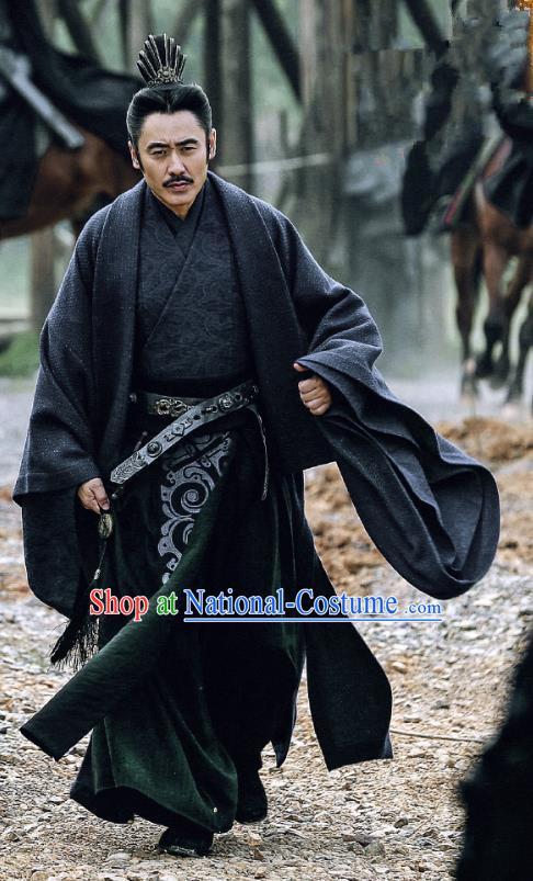 Traditional Ancient Chinese Three Kingdoms Period Minister Costume, The Advisors Alliance Military Counsellor Robe Clothing and Headpiece Complete Set