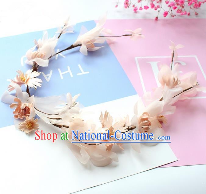 Top Grade Handmade Wedding Bride Hair Accessories Garland, Traditional Princess Wedding Headwear Pink Flowers Hair Clasp for Women