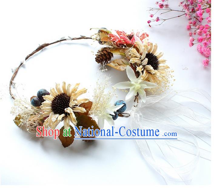 Top Grade Handmade Wedding Bride Hair Accessories Headwear Garland, Traditional Princess Crystal Wedding Flowers Headpiece for Women