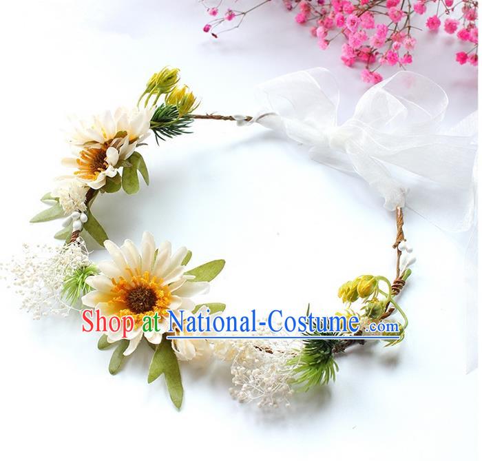 Top Grade Handmade Wedding Bride Hair Accessories Headwear Garland, Traditional Princess Crystal Wedding White Flowers Headpiece for Women