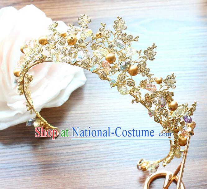 Top Grade Handmade Wedding Bride Hair Accessories Luxury Pearl Crown, Traditional Baroque Princess Crystal Royal Crown Wedding Headwear for Women