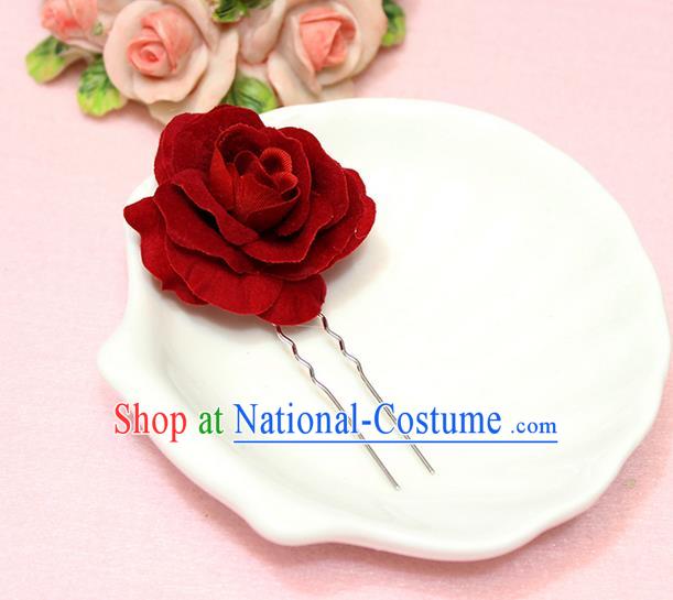 Top Grade Handmade Wedding Bride Hair Accessories, Traditional Princess Wedding Rose Hairpins for Women