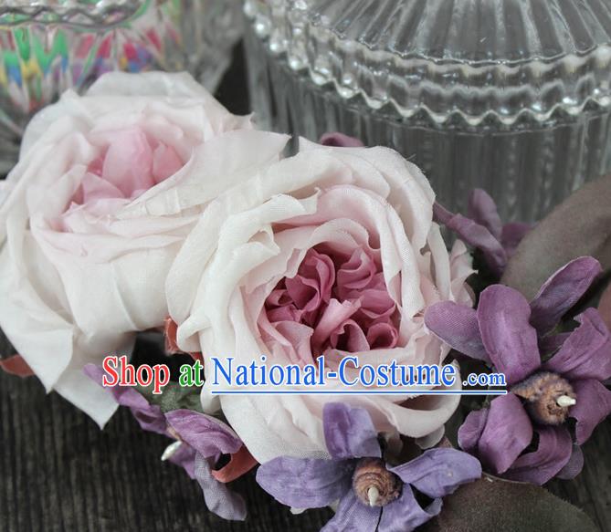 Top Grade Handmade Wedding Bride Hair Accessories, Traditional Princess Wedding Silk Rose Hairpins Headwear for Women