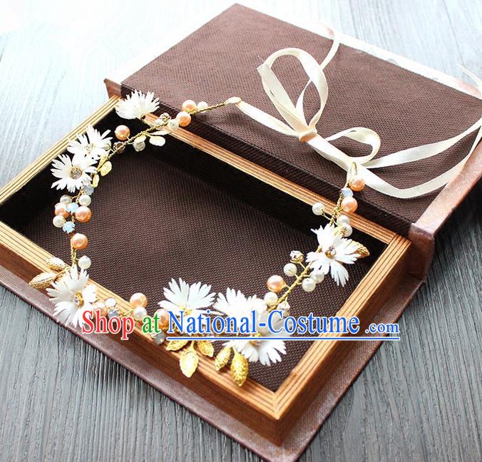 Top Grade Handmade Wedding Bride Hair Accessories Hair Band, Traditional Princess Wedding White Flowers Hair Clasp Headwear for Women