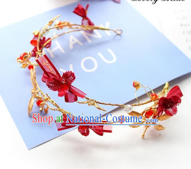 Top Grade Handmade Wedding Bride Hair Accessories Hair Band, Traditional Princess Wedding Red Hair Clasp Headwear for Women