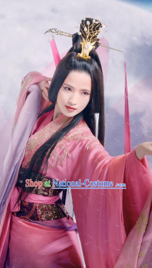 Traditional Ancient Chinese Peri Dance Costume and Headpiece Complete Set, Elegant Hanfu Clothing Chinese Han Dynasty Princess Dance Dress