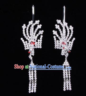 Chinese Ancient Peking Opera Head Accessories Diva Crystal Red Tassel Hairpins, Traditional Chinese Beijing Opera Princess Hua Tan Hair Clasp Head-ornaments