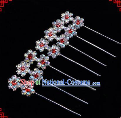 Chinese Ancient Peking Opera Head Accessories Diva Little Plum Blossom Crystal Hairpins, Traditional Chinese Beijing Opera Princess Hua Tan Hair Clasp Head-ornaments