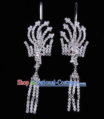 Chinese Ancient Peking Opera Head Accessories Diva Crystal White Tassel Hairpins, Traditional Chinese Beijing Opera Princess Hua Tan Hair Clasp Head-ornaments