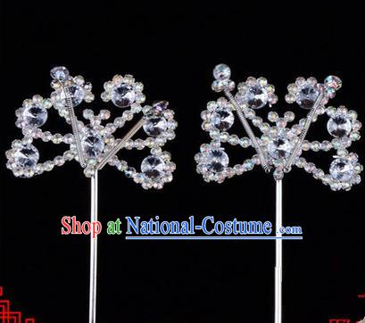 Chinese Ancient Peking Opera Hair Accessories Young Lady Diva White Crystal Beads Hairpins, Traditional Chinese Beijing Opera Hua Tan Head Ornaments Hair Clasp