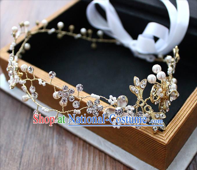 Top Grade Handmade Wedding Bride Hair Accessories Headwear Crystal Hair Clasp, Traditional Princess Baroque Pearl Headpiece for Women