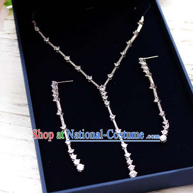 Top Grade Handmade China Wedding Bride Accessories Zircon Necklace and Earrings, Traditional Princess Wedding Jewelry for Women