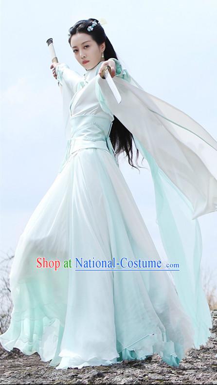 Traditional Chinese Ancient Ming Dynasty Peri Swordswoman Costumes and Handmade Headpiece Complete Set, Legend of Ace Heroine Princess Hanfu Clothing for Women