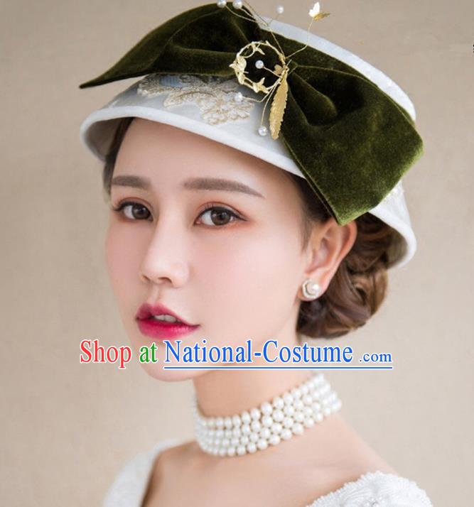 Top Grade Handmade Wedding Bride Hair Accessories Headwear Top Hat, Traditional Princess Baroque Vintage Bows Hats Headpiece for Women