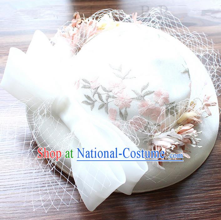 Top Grade Handmade Wedding Bride Hair Accessories Flowers Veil Hat, Traditional Princess Baroque Top Hats Headpiece for Women