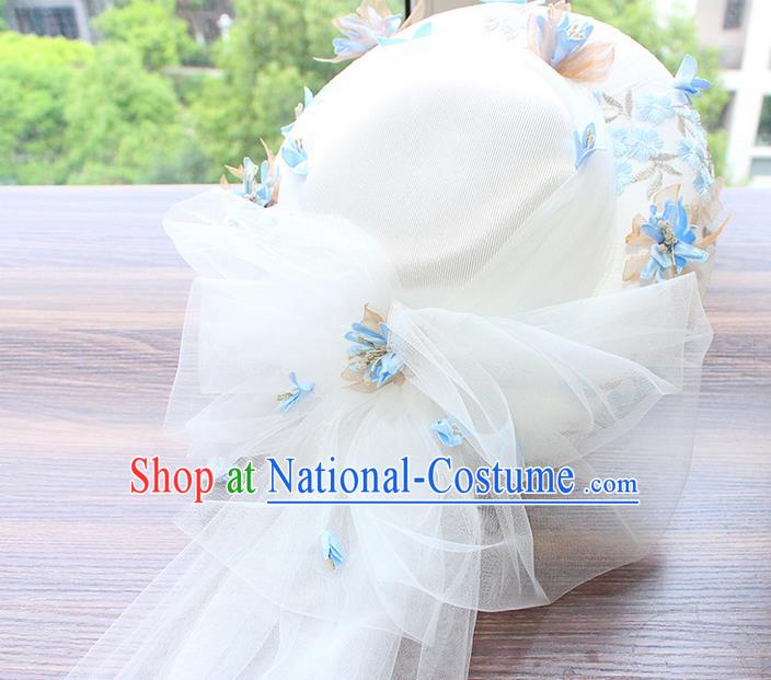 Top Grade Handmade Wedding Bride Hair Accessories Flowers Veil Hat, Traditional Princess Baroque Top Hats Headpiece for Women