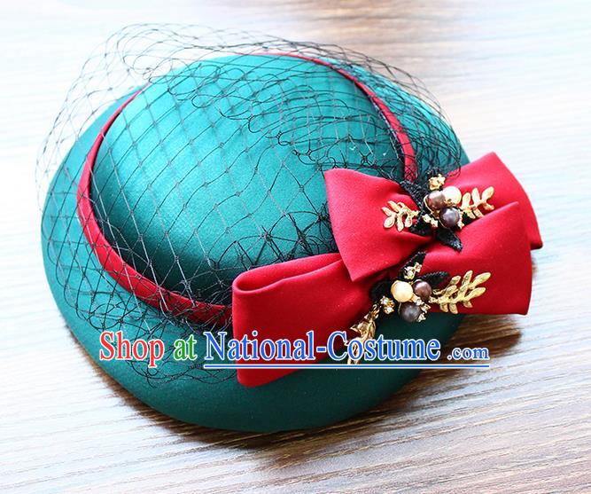 Top Grade Handmade Wedding Bride Hair Accessories Flowers Green Hat, Traditional Princess Baroque Top Hats Headpiece for Women