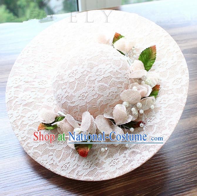 Top Grade Handmade Wedding Bride Hair Accessories Flowers Hat, Traditional Princess Baroque Top Hats Topee Headpiece for Women