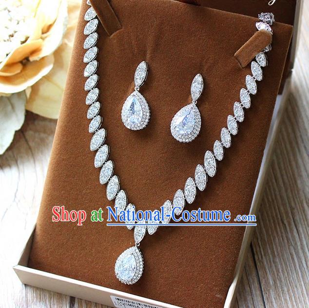 Top Grade Handmade China Wedding Bride Accessories Zircon Necklace and Earrings, Traditional Princess Wedding Crystal Earbob Jewelry for Women