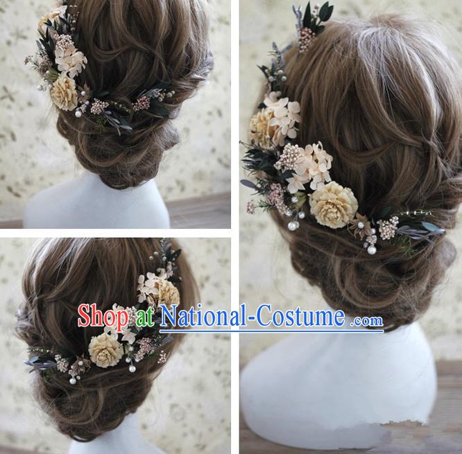 Top Grade Handmade Wedding Bride Hair Accessories Beige Flowers Headwear, Traditional Princess Baroque Hair Stick Headpiece Hairpins Complete Set for Women